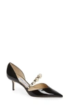 Jimmy Choo Aurelie Imitation Pearl Strap Pointed Toe Pump In Black/ White