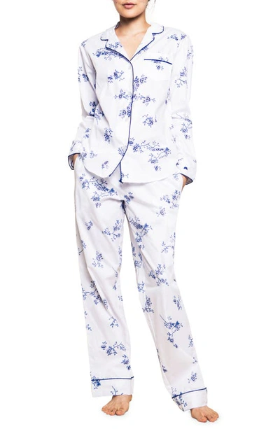 Petite Plume Floral Cotton Long Pajama Set In White