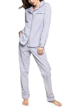 Petite Plume French Ticking Long-sleeve Pajama Set In Navy