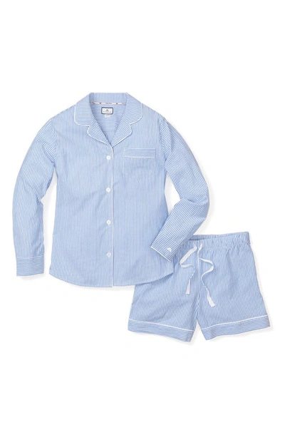 Petite Plume Seersucker Stripe Short Pajamas In Blue