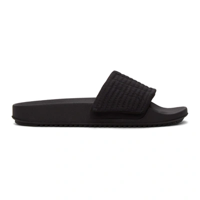 Rick Owens Drkshdw Canvas Touch-strap Piped Slides In Black/black