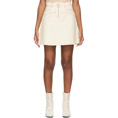 See By Chloé Off-white Denim Zip Topstitched Skirt In Neutrals