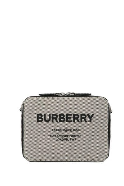 Burberry Leather-trimmed Logo-print Canvas Messenger Bag In Grey