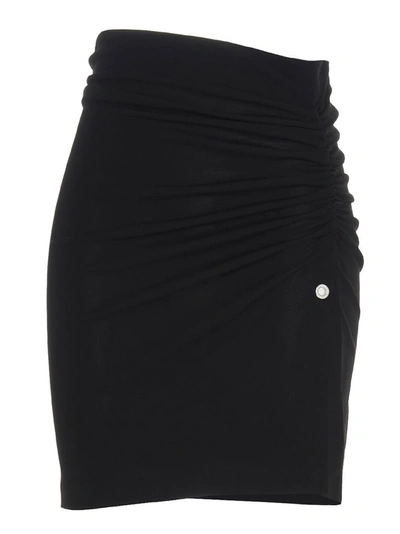 Alyx Ruched Slit Mini Skirt In Black