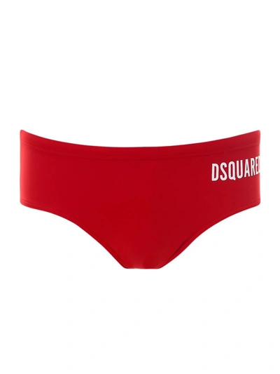 Dsquared2 Icon Logo Print Swimming Briefs In Red