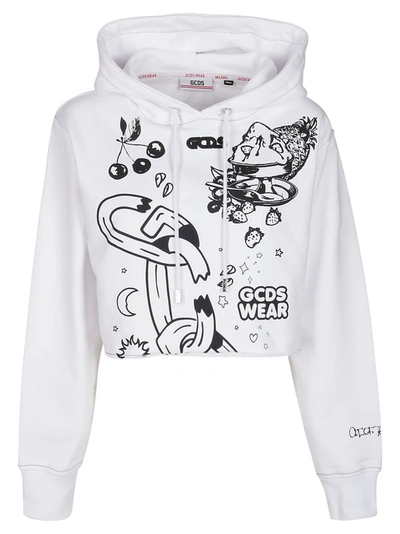 Gcds Graphic-print Cotton Hoodie In White
