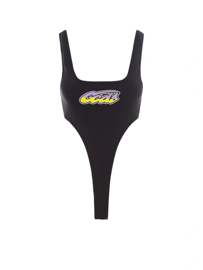 Gcds Logo-print Cut-out Bodysuit In Black
