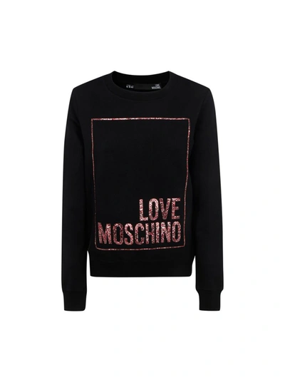Love Moschino Cotton Sweatshirt With Glitter Logo In Black