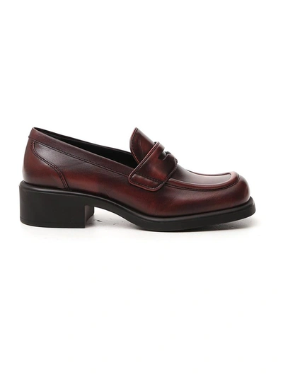 Miu Miu Penny Bar Loafers In Brown