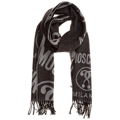 Moschino Men's Wool Scarf Double Question Mark In Grey