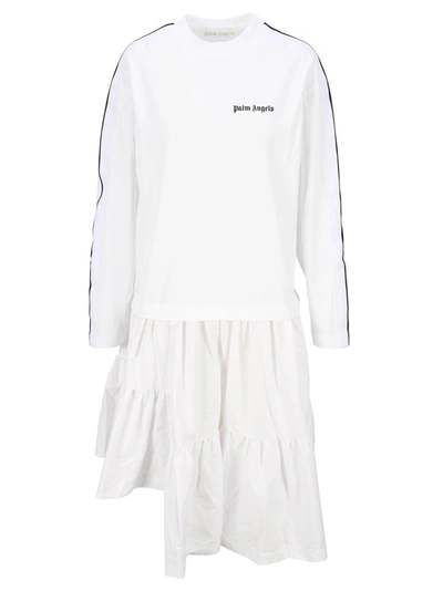 Palm Angels Asymmetric Long-sleeve Dress In White