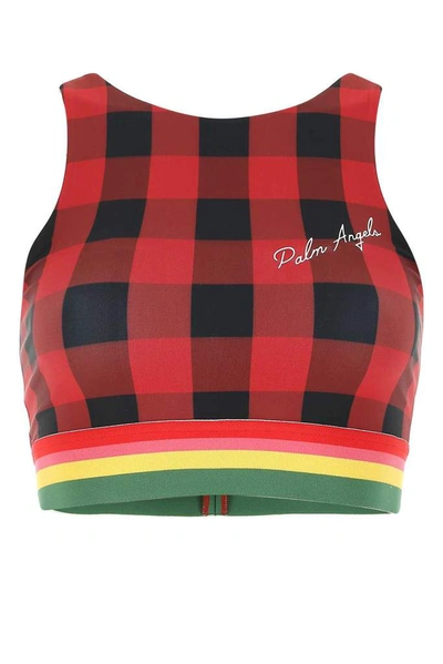 Palm Angels Plaid-check Print Sports Bra In Red