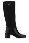 PRADA PRADA LOGO PLAQUE BLOCK HEEL BOOTS