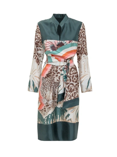 Ferragamo Printed Silk Twill Midi Dress In Multicolor
