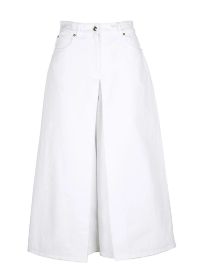 Valentino Logo Plaque-detail Layered Wide-leg Jeans In White