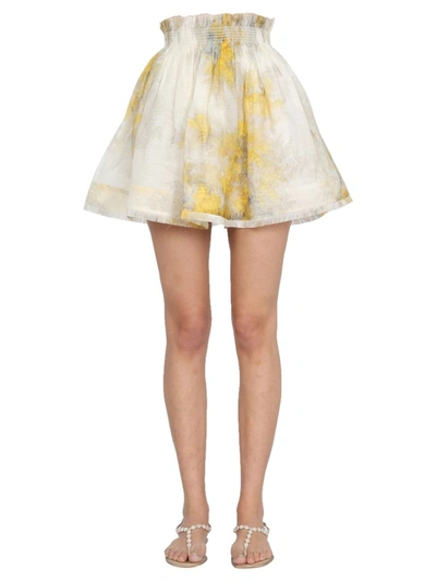 Zimmermann Wild Botanica Shirred Floral-print Linen And Silk-blend Mini Skirt In Multi-colour
