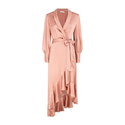 Zimmermann Silk Wrap Asymmetric Midi Dress In Blush