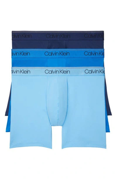 Calvin Klein 3-pack Low Rise Microfiber Stretch Boxer Briefs In Blue Assorted