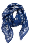 Alexander Mcqueen Skull Silk Scarf In Sapphire/ Ivory