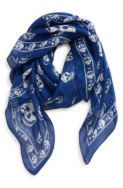 Alexander Mcqueen Skull Silk Scarf In Sapphire/ Ivory