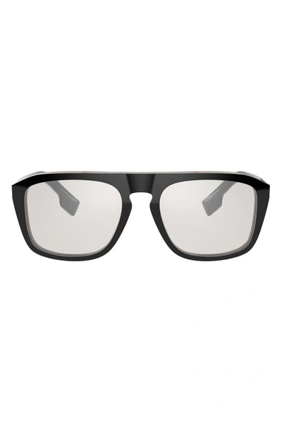 Burberry 55mm Icon Stripe Detail Square Sunglasses In Rubber Black