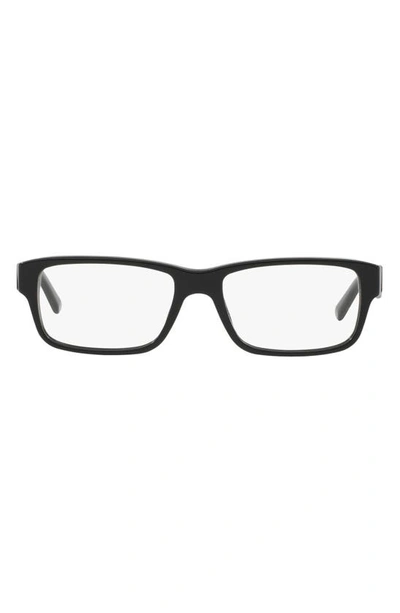 Prada 55mm Rectangular Optical Glasses In Shiny Black