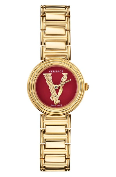Versace Virtus Mini Bracelet Watch & Leather Strap Set, 28mm In Gold