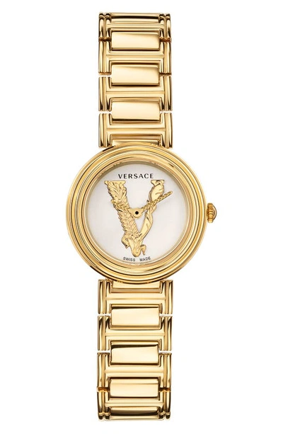 Versace Virtus Mini Bracelet Watch & Leather Strap Set, 28mm In Gold