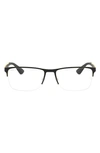 Ray Ban 54mm Semi Rimless Rectangular Optical Glasses In Gold Black