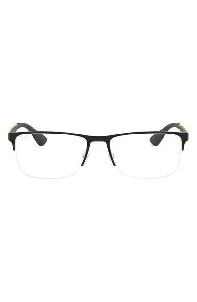 Ray Ban 54mm Semi Rimless Rectangular Optical Glasses In Gold Black