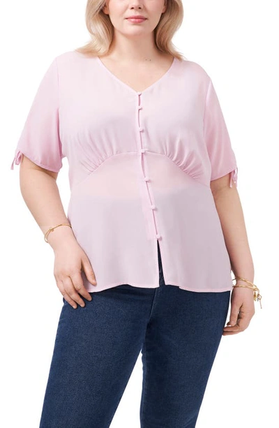 Vince Camuto Plus Size Short Sleeve Button Front V-neck Blouse In Pink