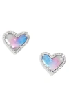 Kendra Scott Ari Heart Stud Earrings In Rhodium Watercolor Illusion