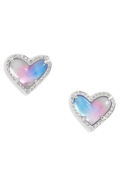 Kendra Scott Ari Heart Stud Earrings In Rhodium Watercolor Illusion