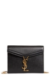 Saint Laurent Cassandra Leather Wallet On A Chain In Nero
