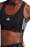 Adidas Originals Adidas Training 3 Stripe Medium Support Sports Bra In Black In Black/white