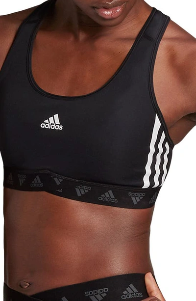 Adidas Originals Adidas Training 3 Stripe Medium Support Sports Bra In Black In Black/white