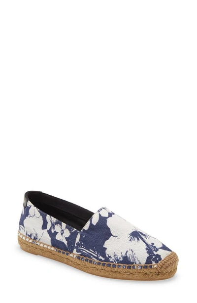 Saint Laurent Floral Espadrille Flat Loafers In White/ Blue/ Black