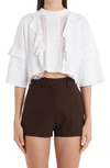 Valentino Lace Panel Cropped T-shirt In Optic White 001