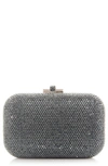 Judith Leiber Couture Crystal Embellished Slide Lock Clutch In Silver Hematite