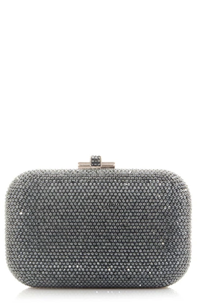 Judith Leiber Couture Crystal Embellished Slide Lock Clutch In Silver Hematite