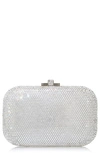 Judith Leiber Crystal Embellished Slide Lock Clutch In Silver Rhine