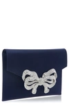 Judith Leiber Couture Crystal Bow Satin Envelope Clutch In Silver Navy