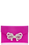 Judith Leiber Crystal Bow Satin Envelope Clutch In Silver Fuchsia