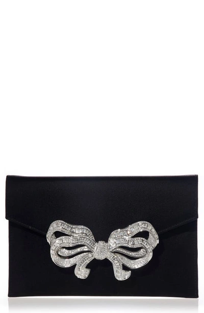 Judith Leiber Crystal Bow Satin Envelope Clutch Bag In Silver Black