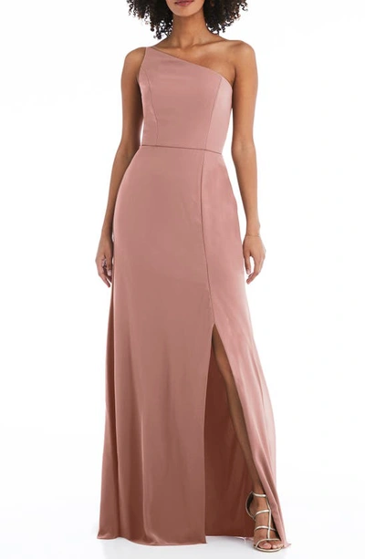 After Six One-shoulder Crepe Trumpet Gown In Desert Rose