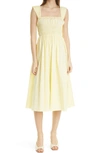 Staud Ida Smocked Poplin Midi Dress In Yellow