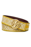 Tory Burch T Monogram Jacquard & Leather Reversible Belt In Gold
