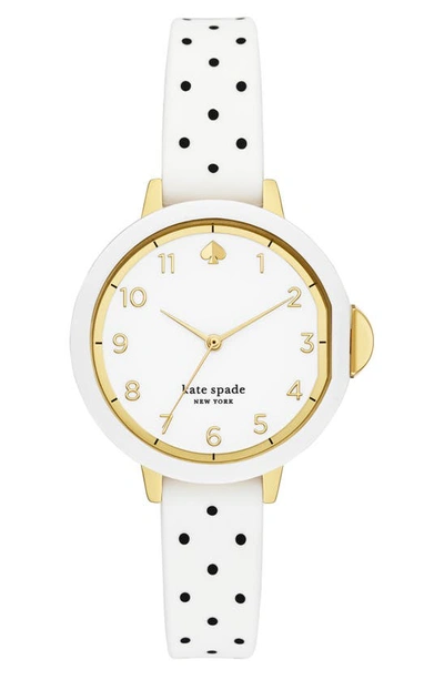 Kate Spade Park Row Dot Silicone Strap Watch, 34mm In White/multi