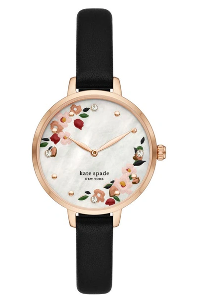 Kate Spade Metro Leather Strap Watch, 34mm In Black