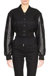 Givenchy Cropped Embroidered Wool-blend Fleece And Leather Bomber Jacket In Black